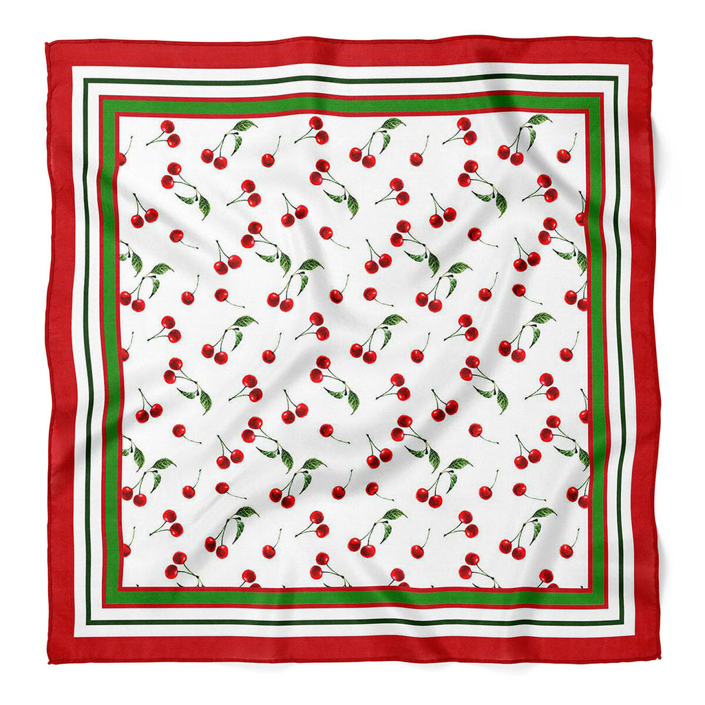 Cherry Garden Pattern Satin Bandana Scarf |Red