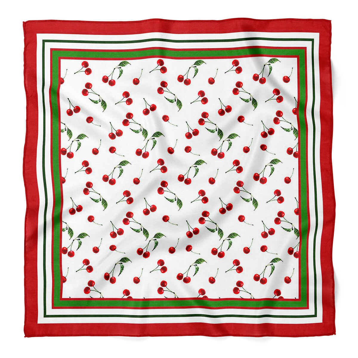 Cherry Garden Pattern Satin Bandana Scarf |Red