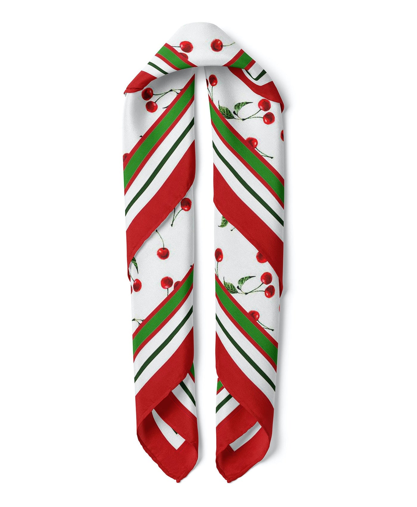 Cherry Garden Pattern Satin Bandana Scarf |Red