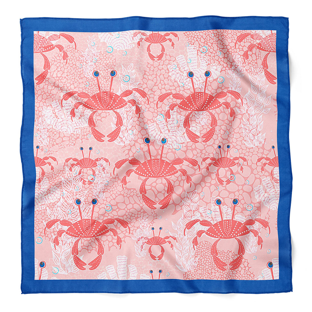 Crab Print Satin Bandana Scarf |Pink