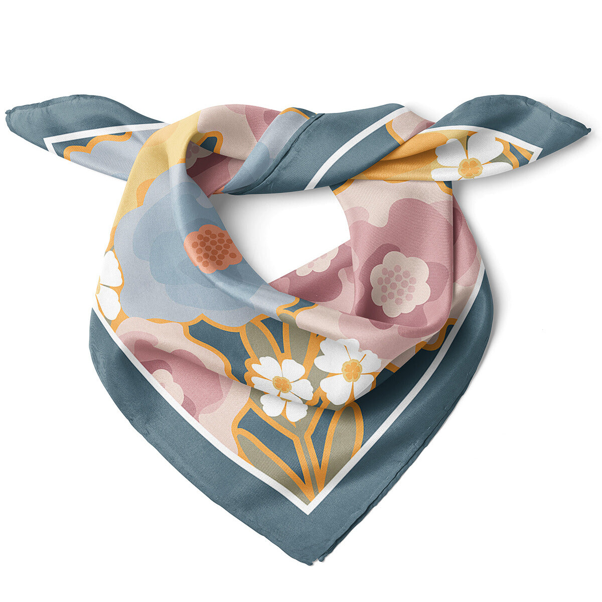 Pastel Spring Flowers Print Satin Bandana Scarf