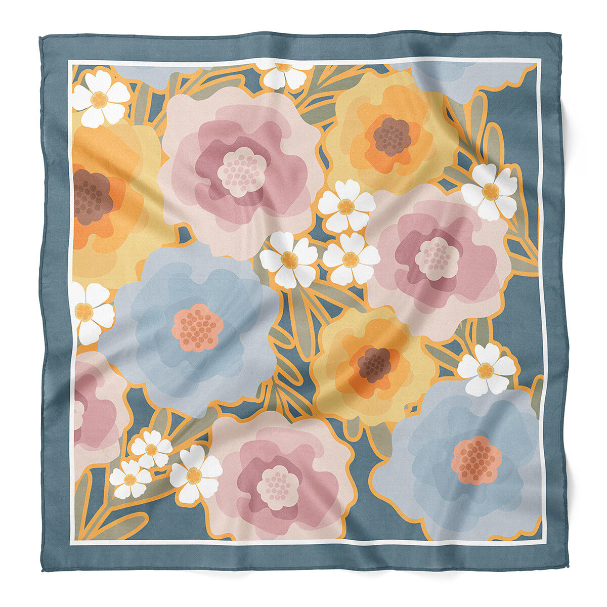 Pastel Spring Flowers Print Satin Bandana Scarf