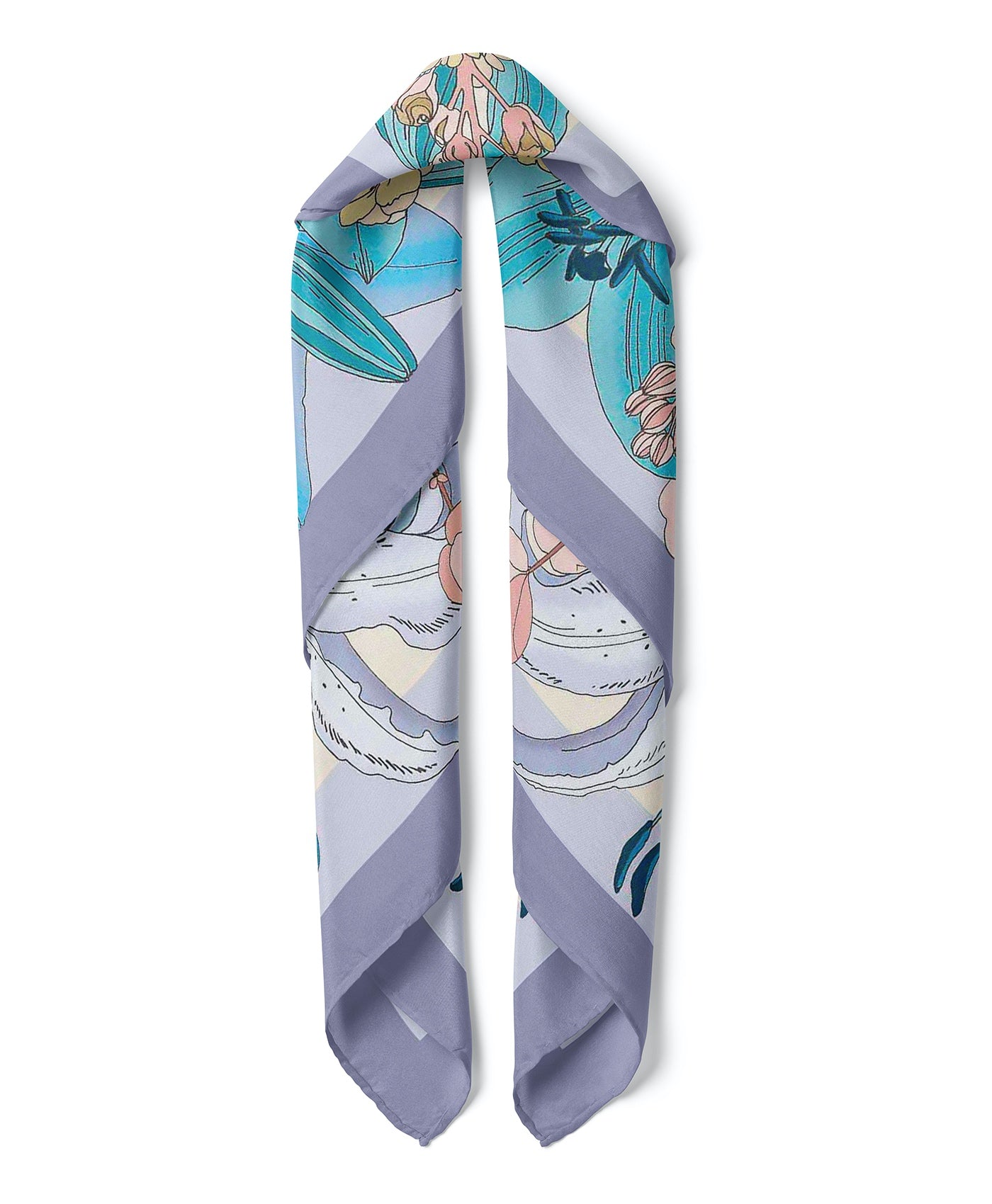 Lilium Blossom Print Satin Bandana Scarf |Blue