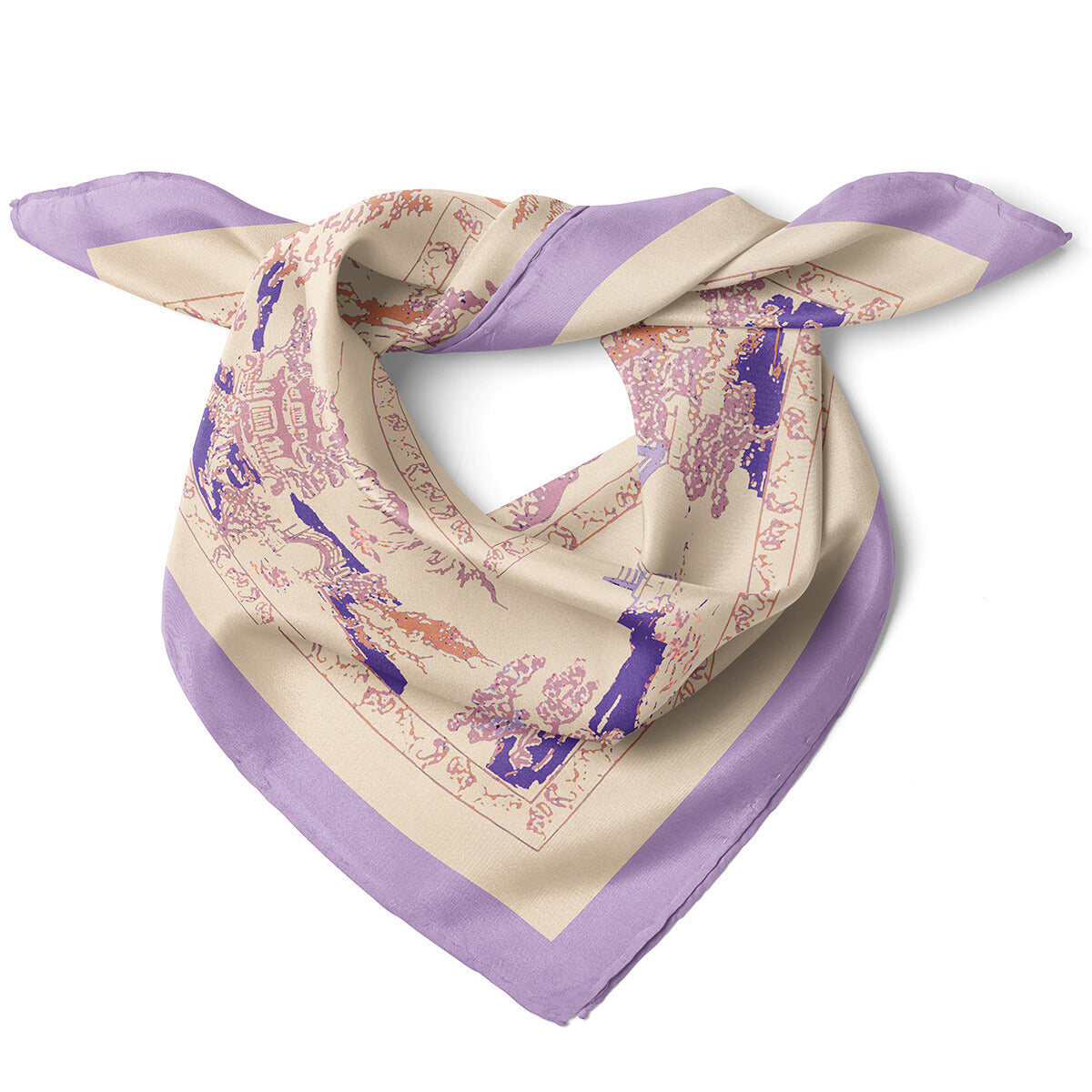 Flying Cranes Pattern Satin Bandana Scarf |Lilac