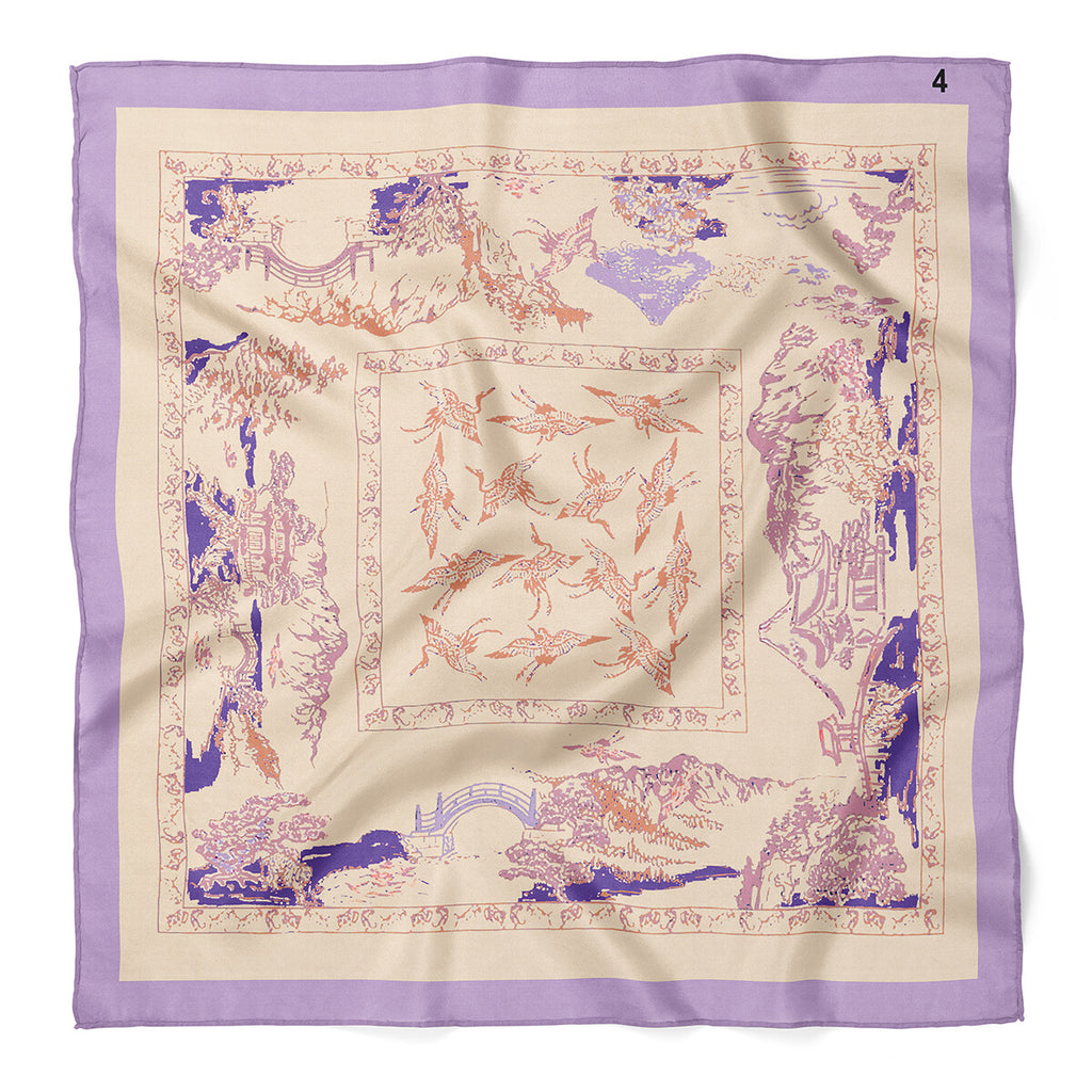 Flying Cranes Pattern Satin Bandana Scarf |Lilac