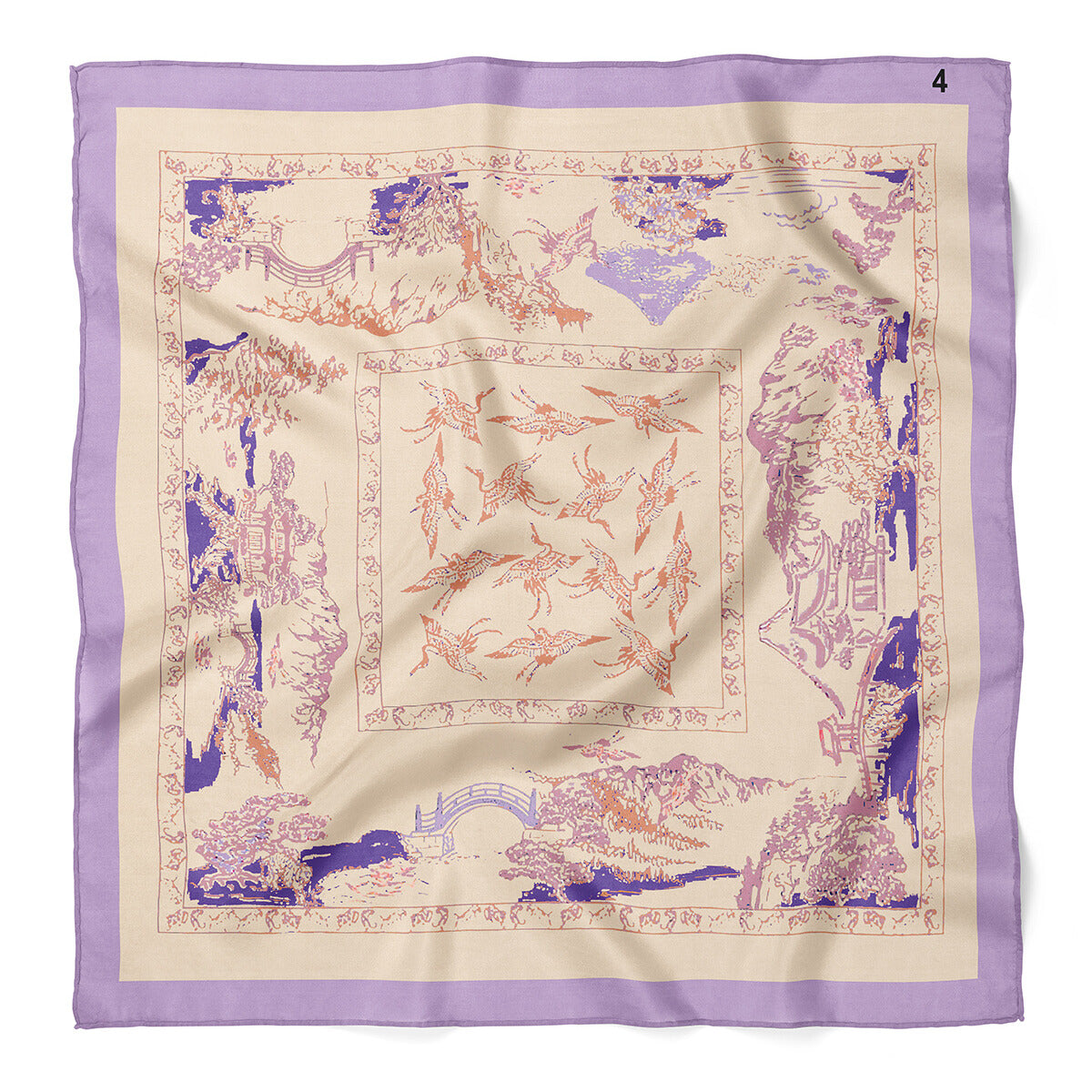 Flying Cranes Pattern Satin Bandana Scarf |Lilac