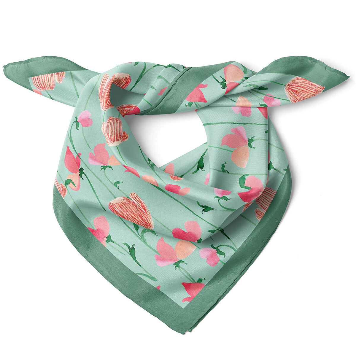 Tulip Garden Satin Bandana Scarf |Mint Green