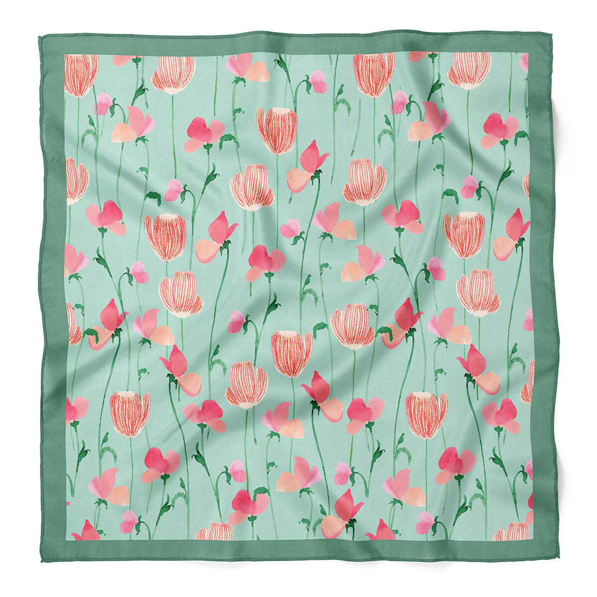 Tulip Garden Satin Bandana Scarf |Mint Green