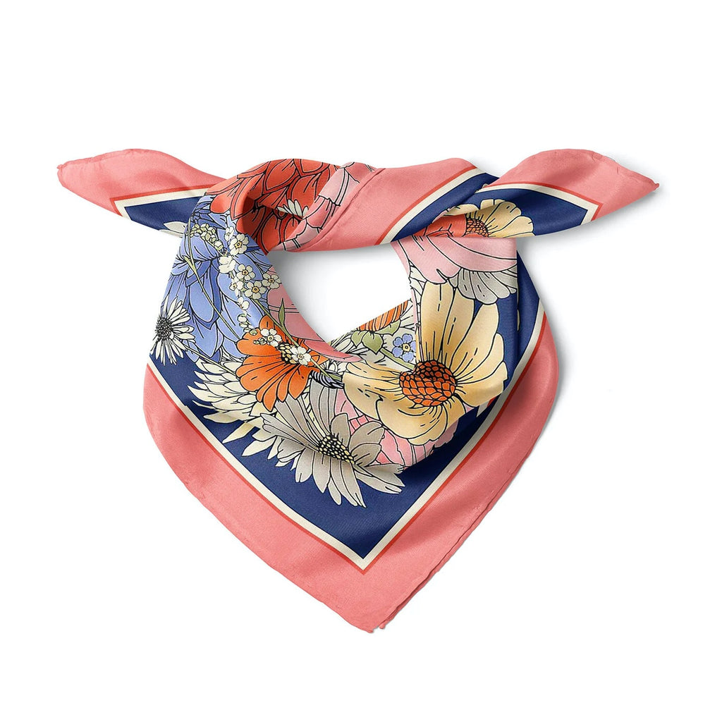 Spring Flowers Print Satin Bandana Scarf