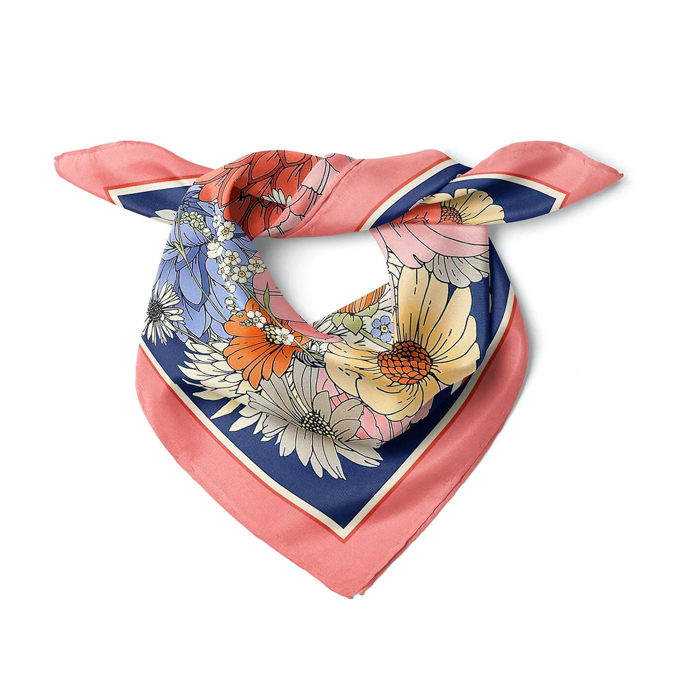 Spring Flowers Print Satin Bandana Scarf