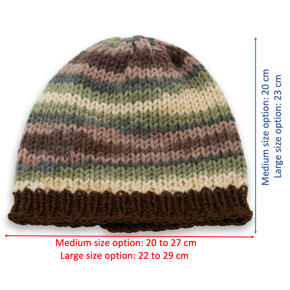 Chunky Beanie Winter Hat | Green & Cream