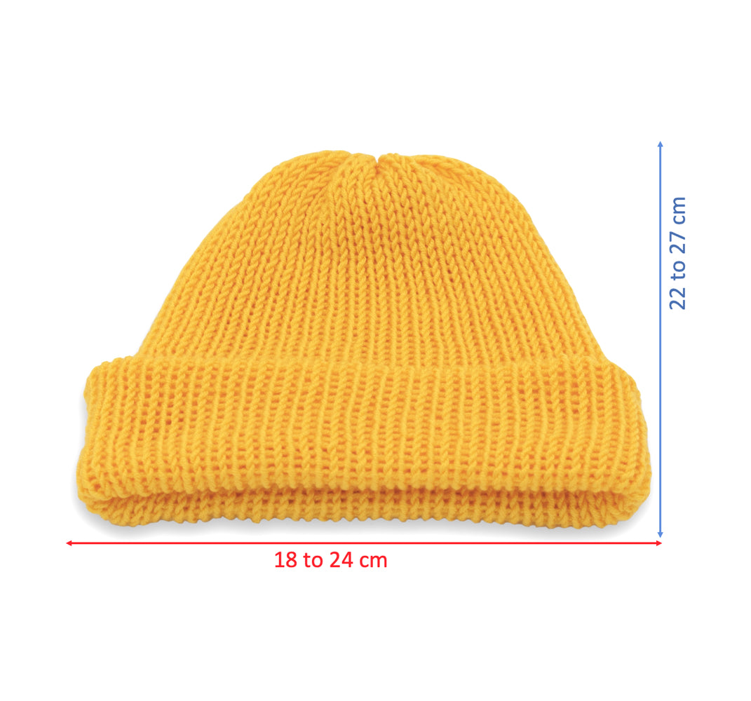 Kids Double-faced Beanie Hat with Button | Yellow