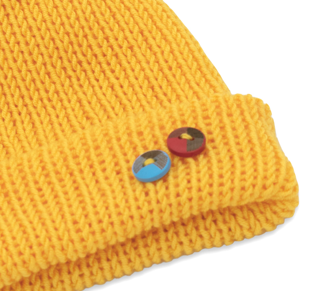 Kids Double-faced Beanie Hat with Button | Yellow