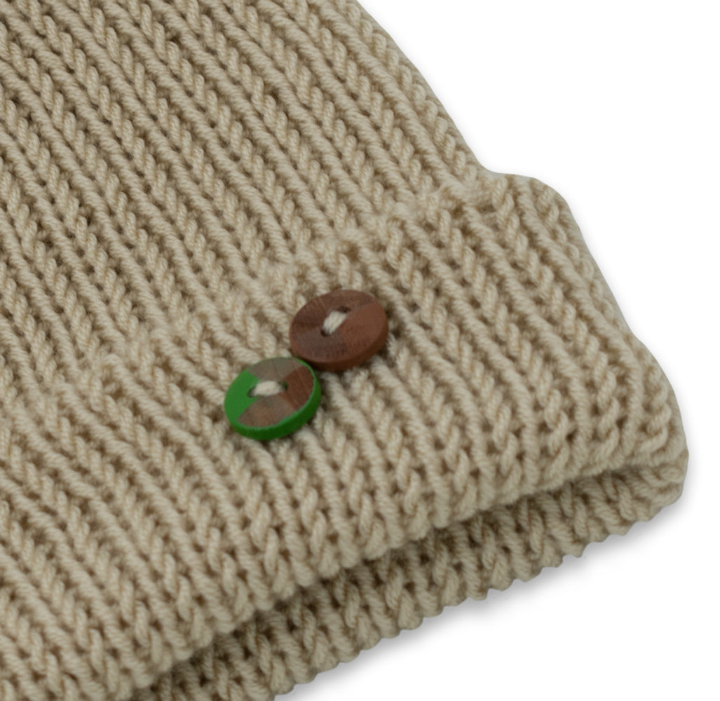 Kids Double-faced Beanie Hat with Button | Beige