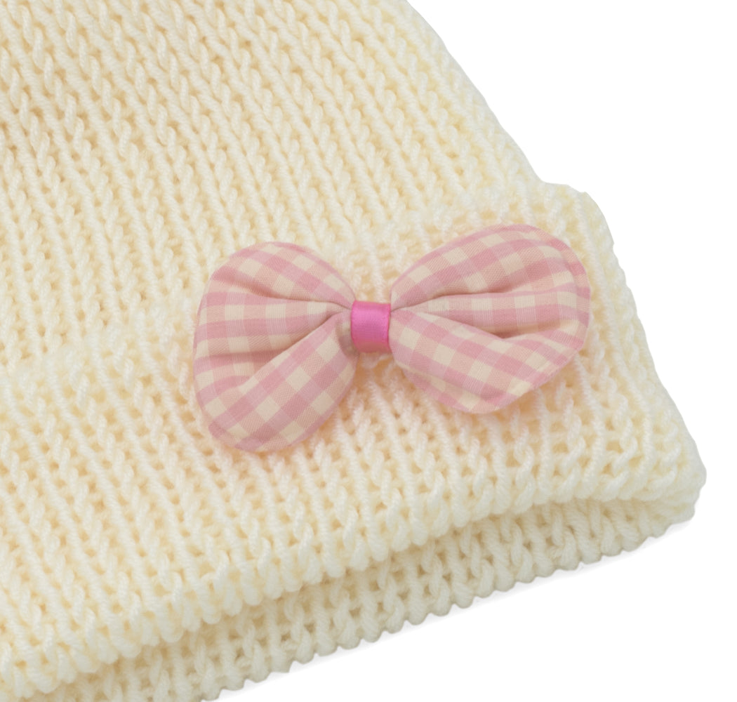 Girls Beanie Hat with Pink Accessories | Cream