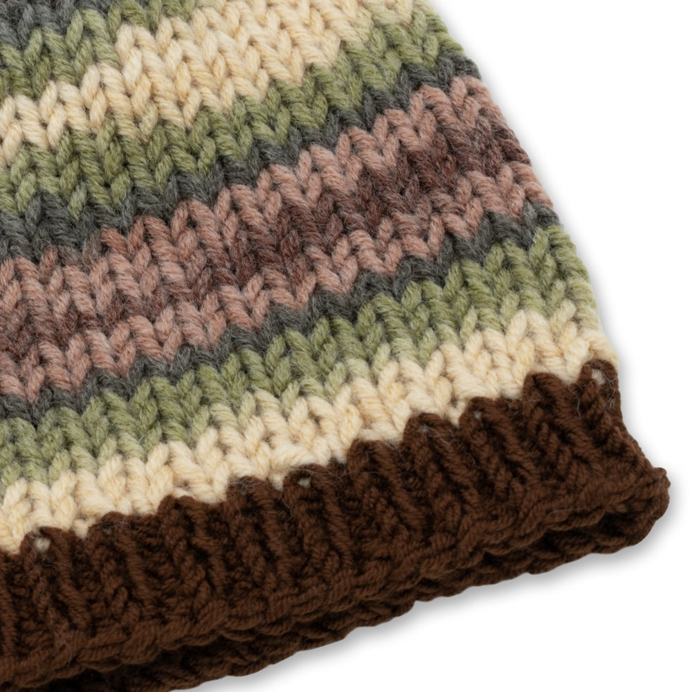 Chunky Beanie Winter Hat | Green & Cream