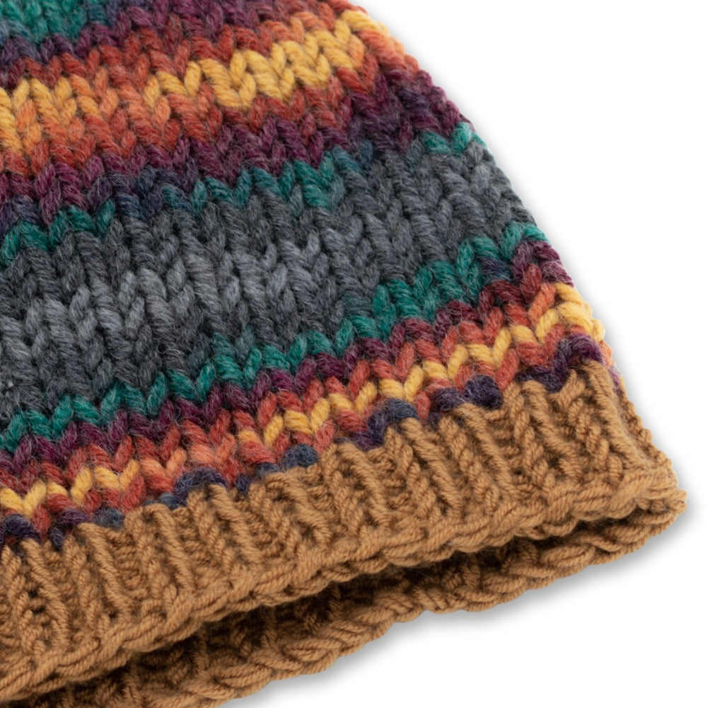 Chunky Beanie Winter Hat | Brown & Emerald