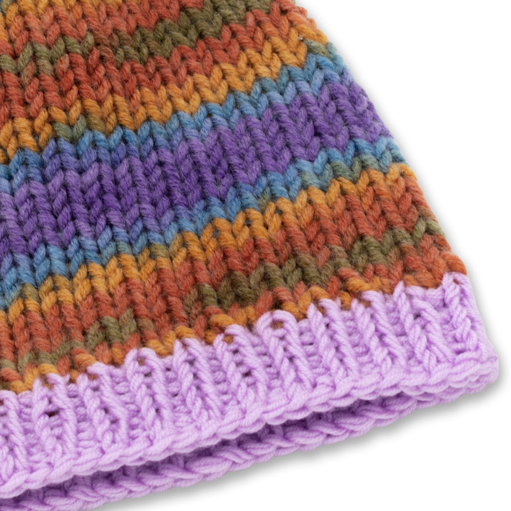Chunky Beanie Winter Hat | Puple & Orange