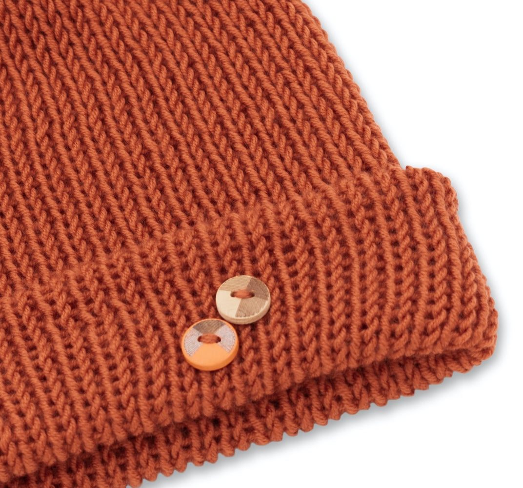 Kids Double-faced Beanie Hat with Button | Orange