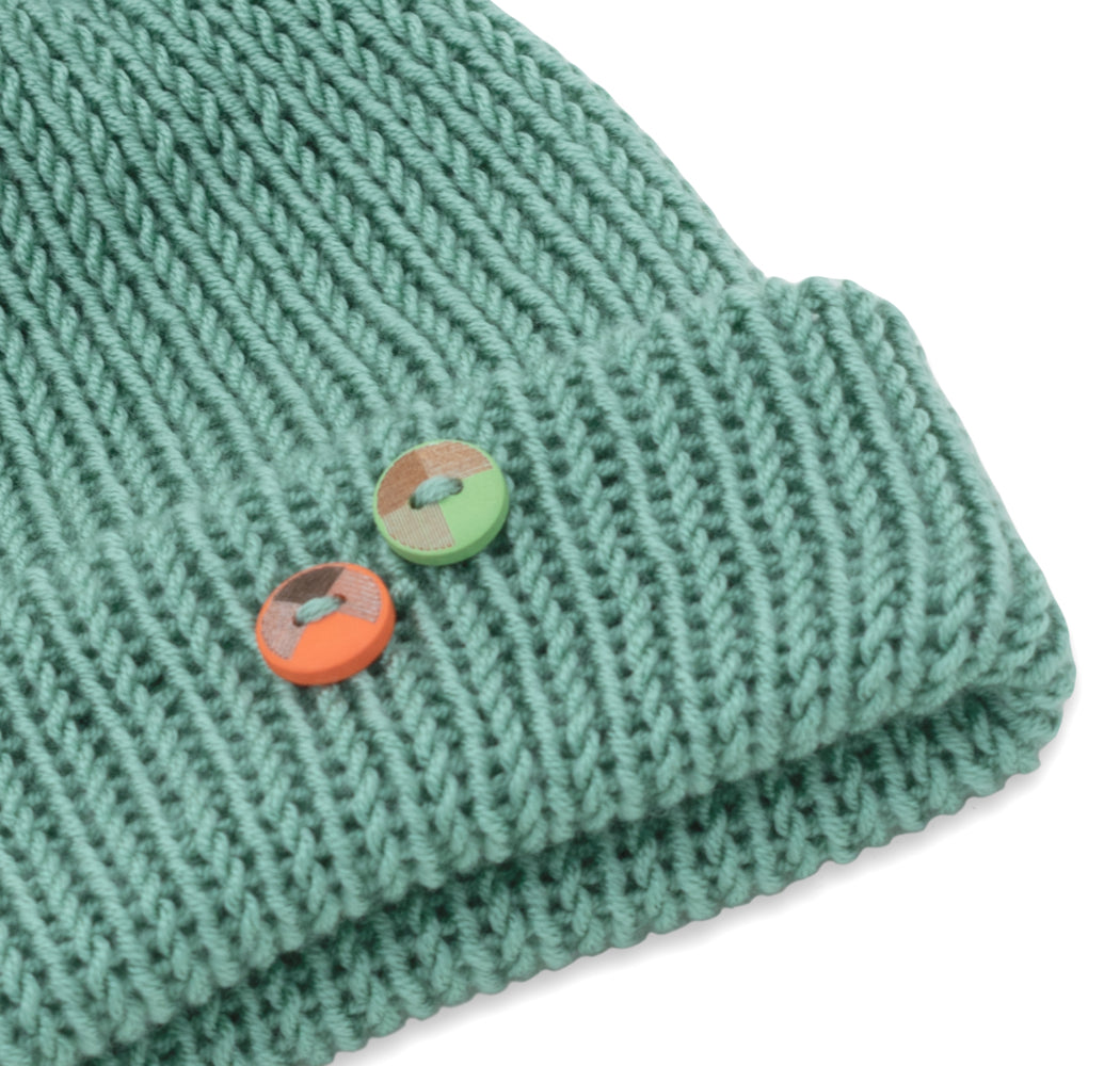 Kids Double-faced Beanie Hat with Button | Mint