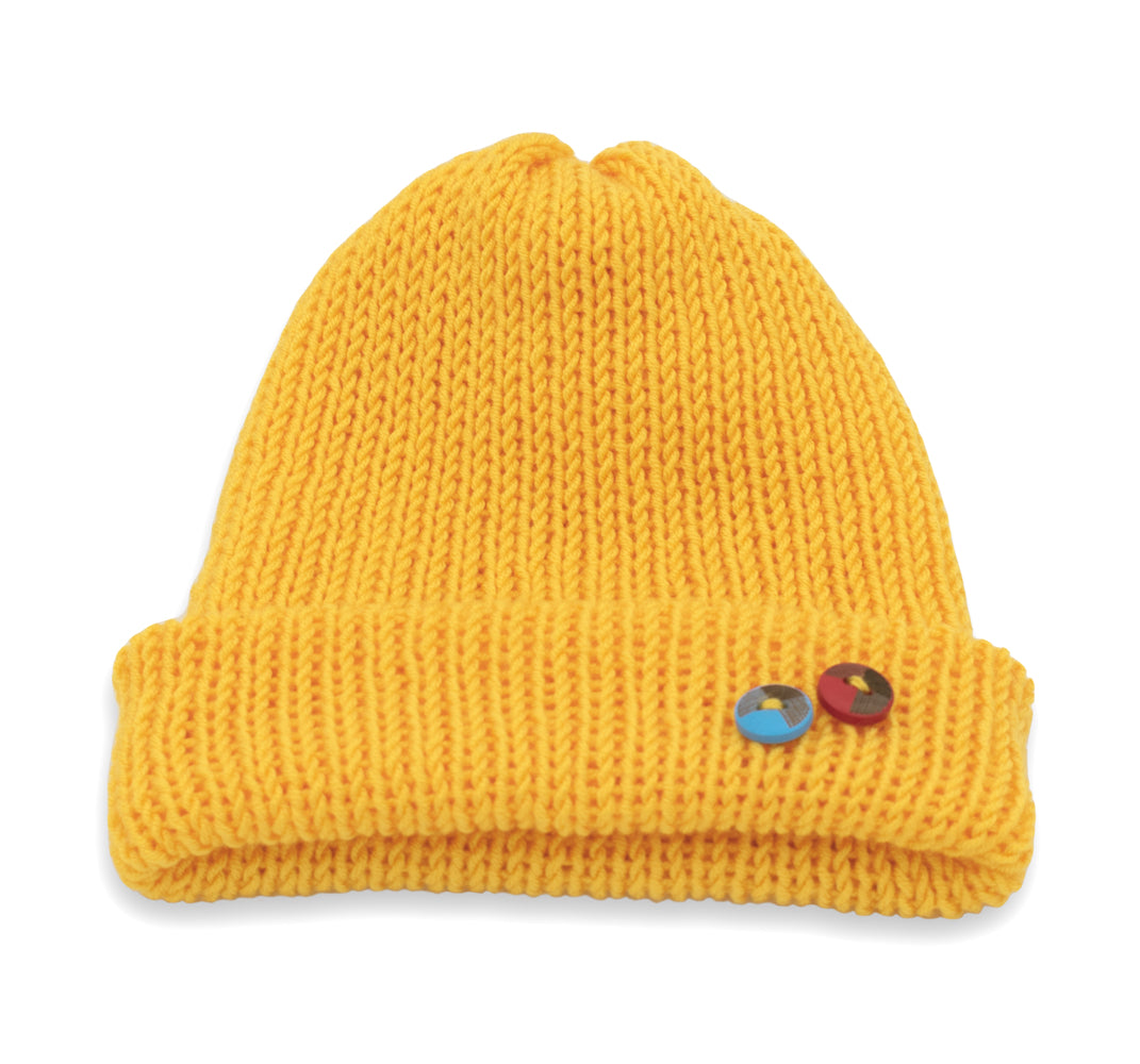 Kids Double-faced Beanie Hat with Button | Beige