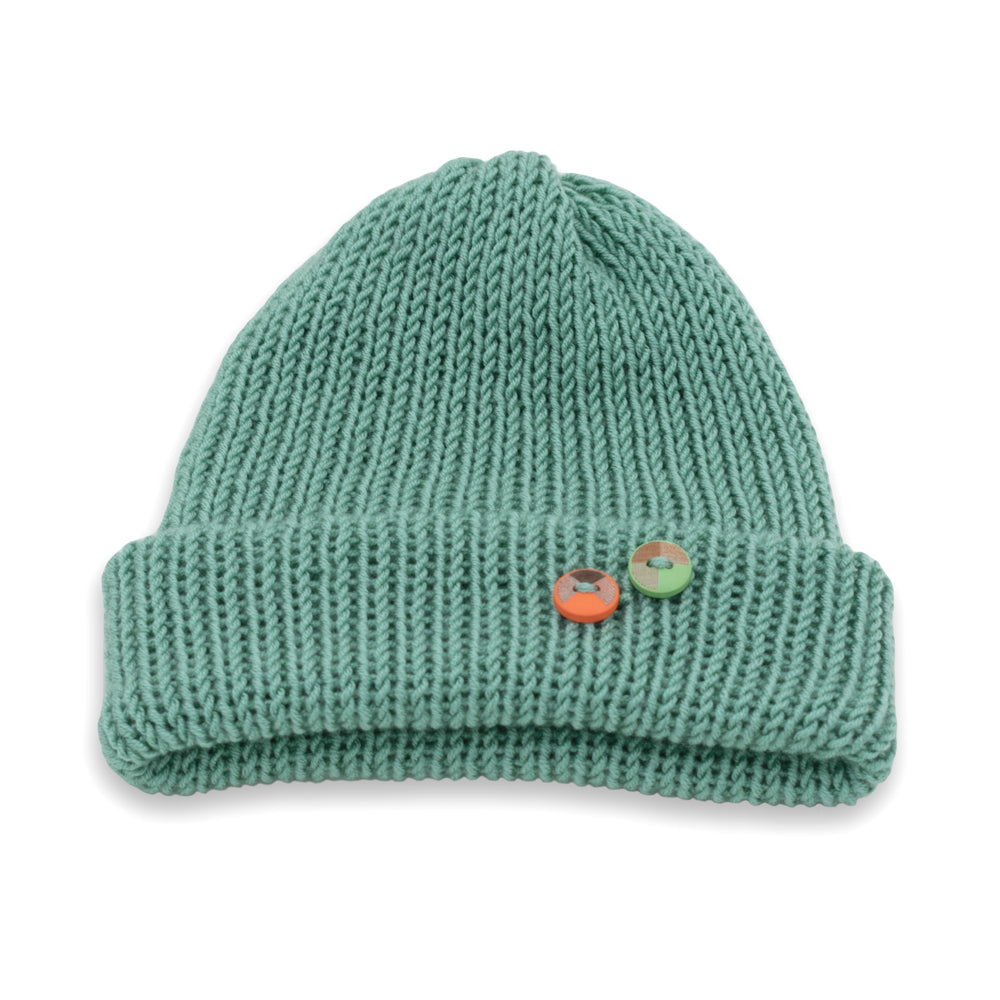 Kids Double-faced Beanie Hat with Button | Beige