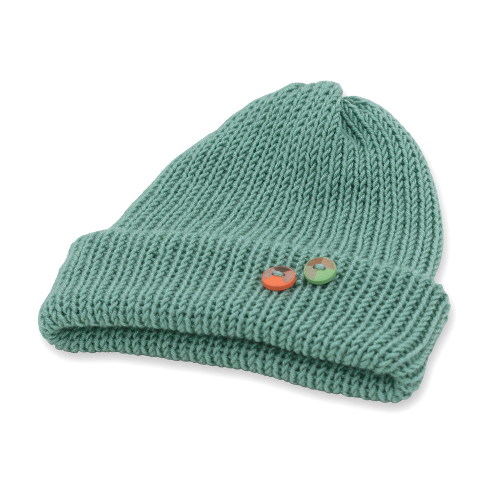 Kids Double-faced Beanie Hat with Button | Mint