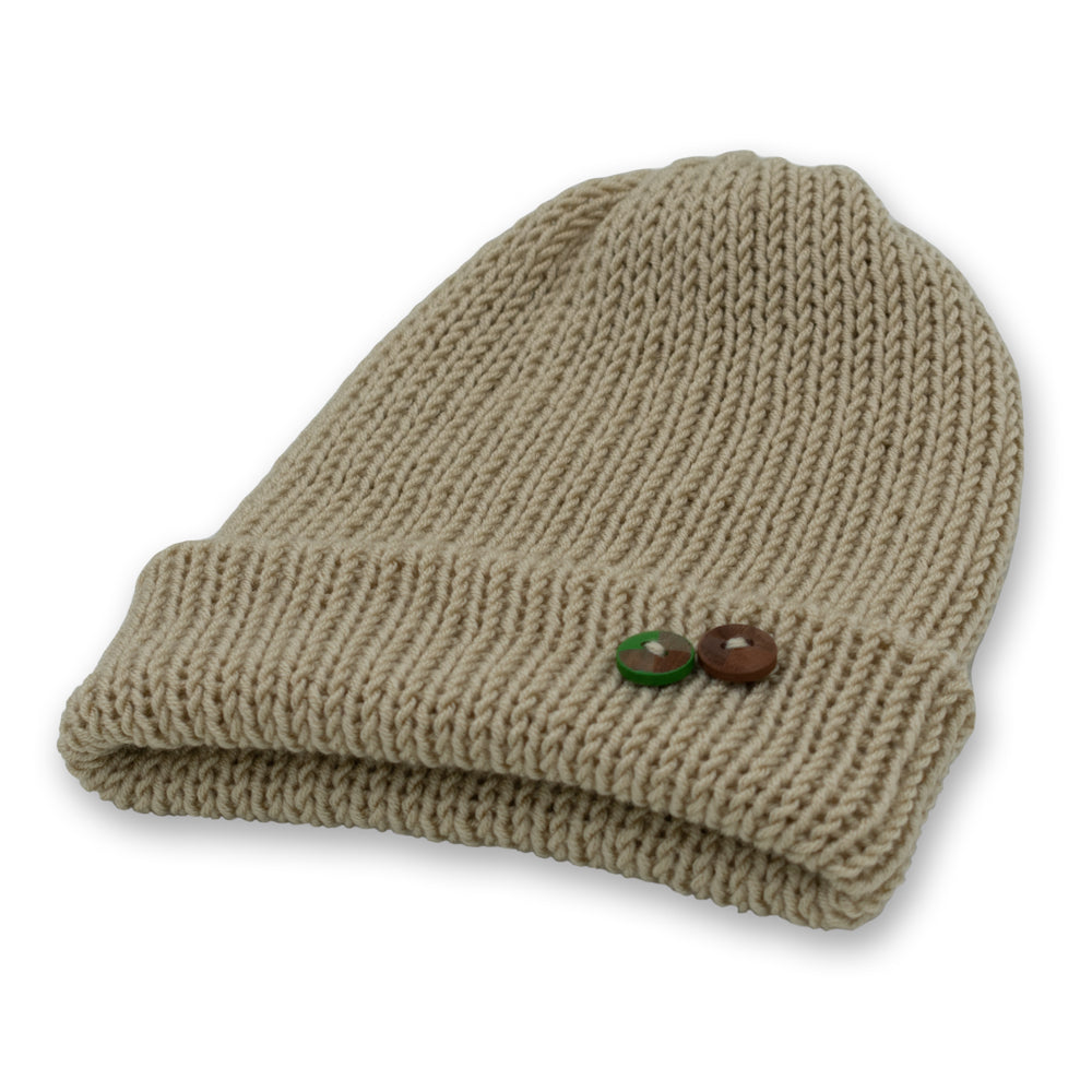 Kids Double-faced Beanie Hat with Button | Beige