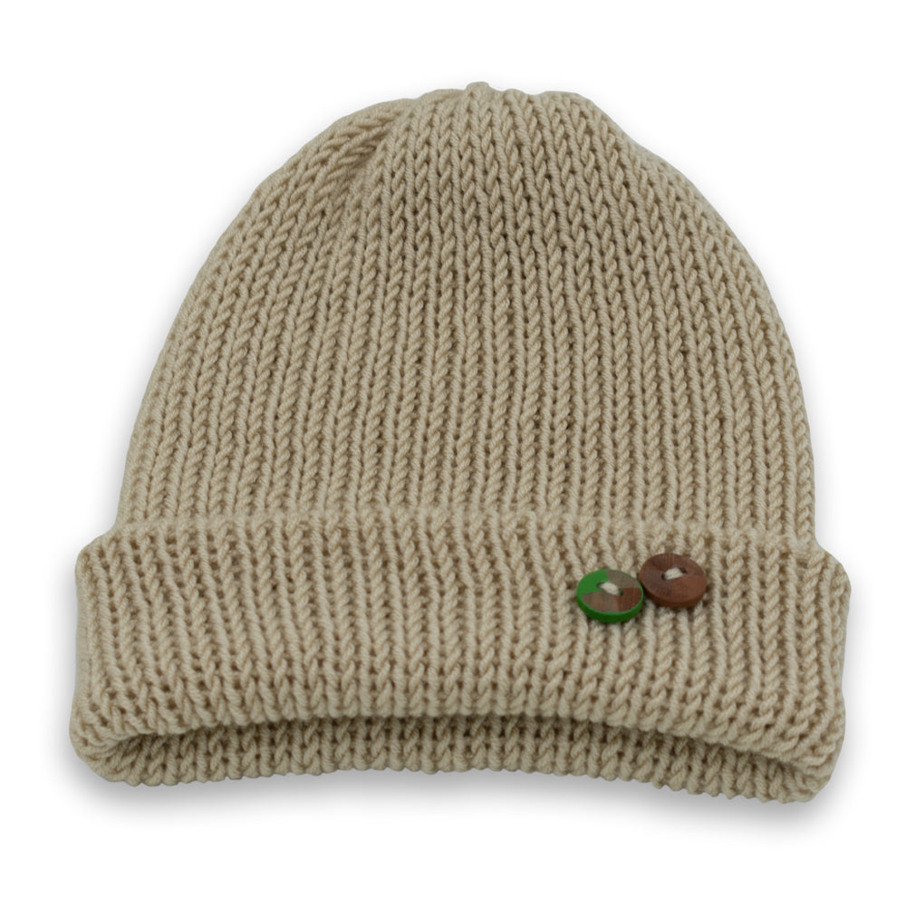 Kids Double-faced Beanie Hat with Button | Beige