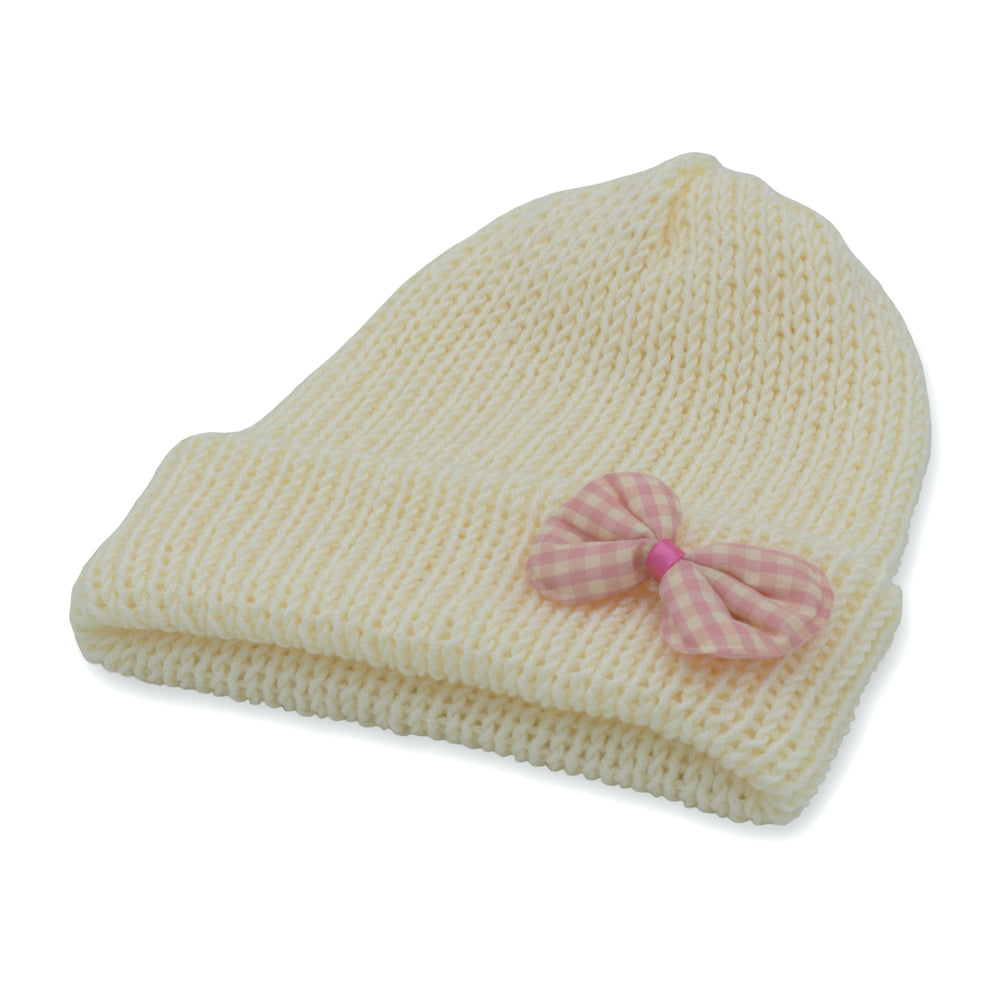 Girls Beanie Hat with Pink Accessories | Cream