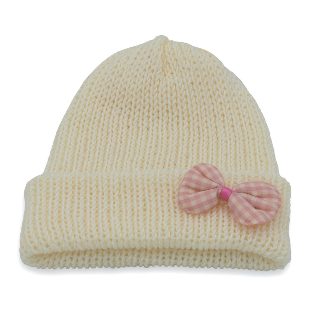 Girls Beanie Hat with Pink Accessories | Cream