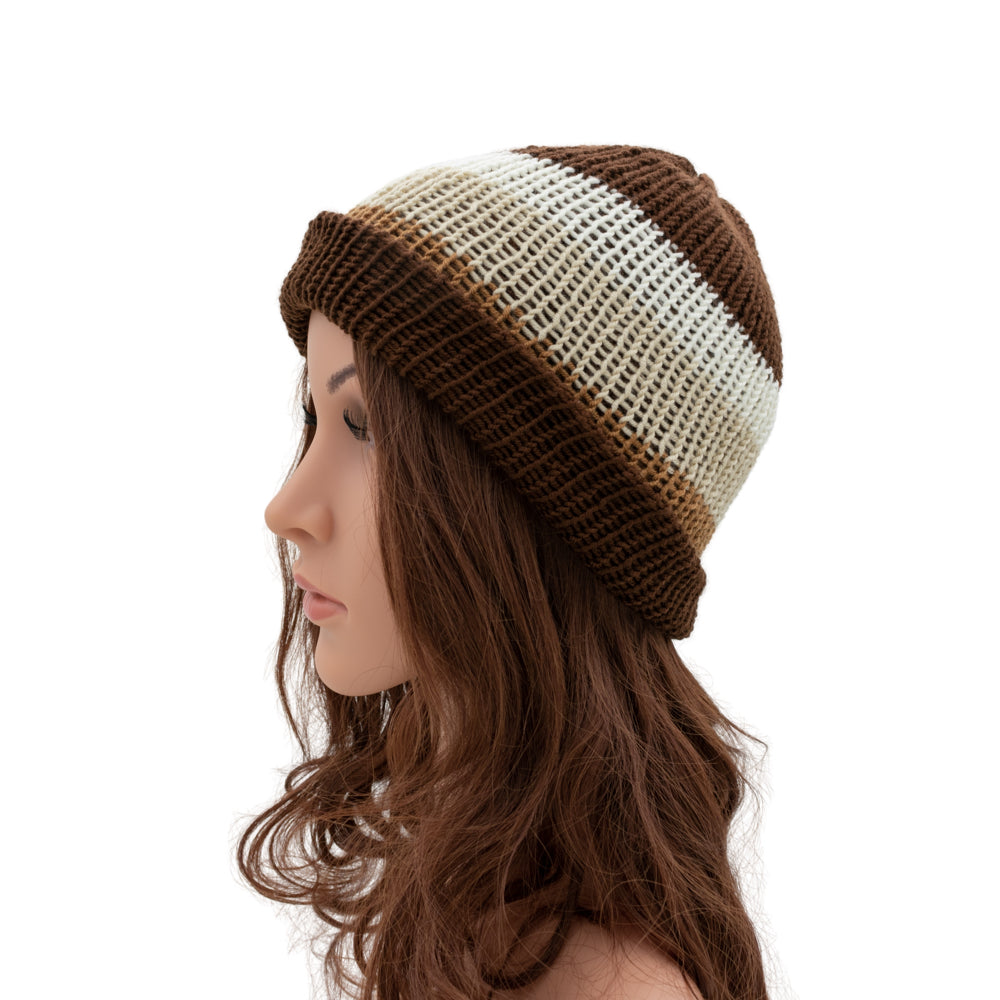 Reversible Hand-knit Beanie Hat - Unisex Style