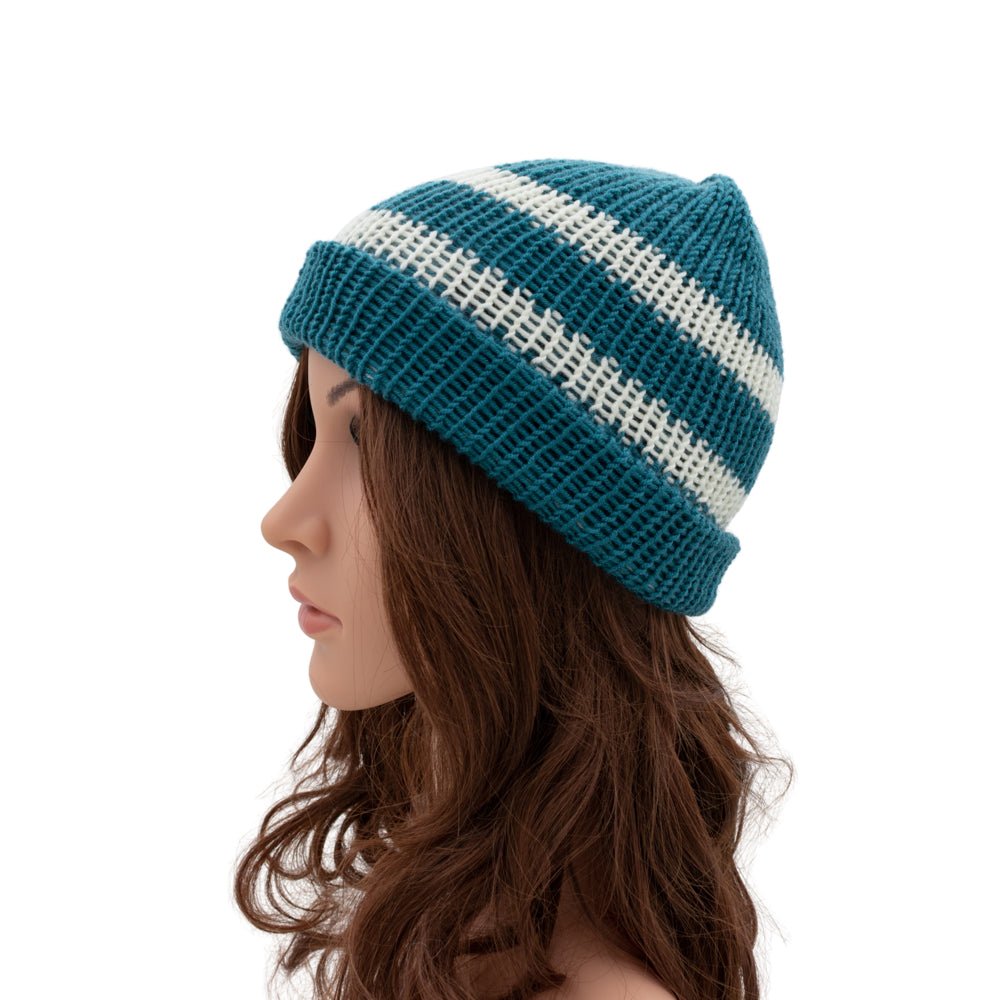 Reversible Hand-knit Beanie Hat - Unisex Style