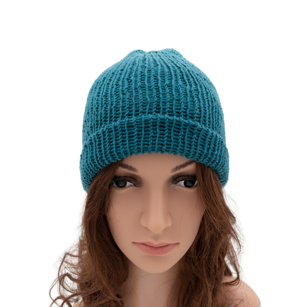 Reversible Hand-knit Beanie Hat - Unisex Style