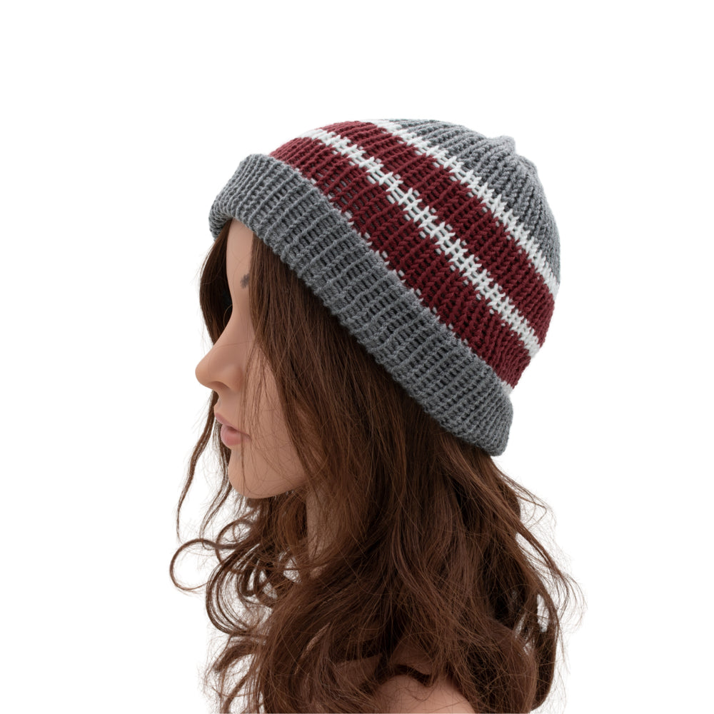 Reversible Hand-knit Beanie Hat - Unisex Style