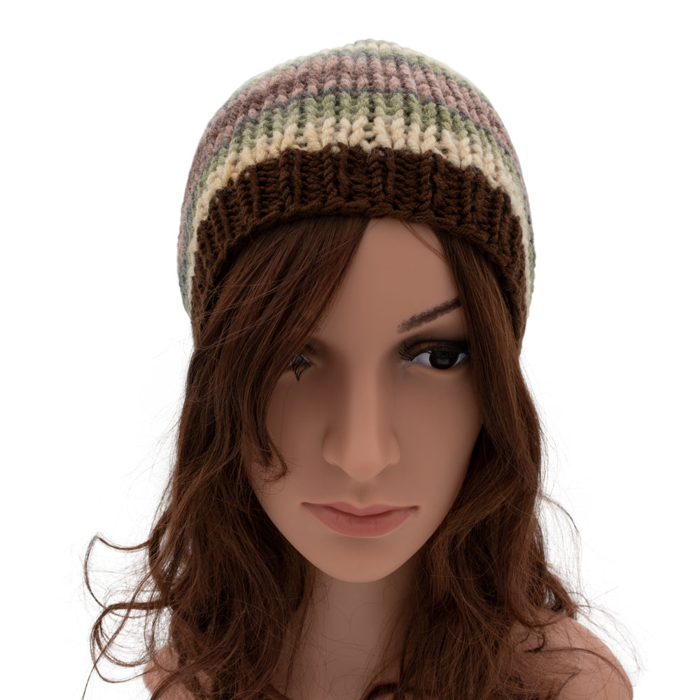 Chunky Beanie Winter Hat | Green & Cream