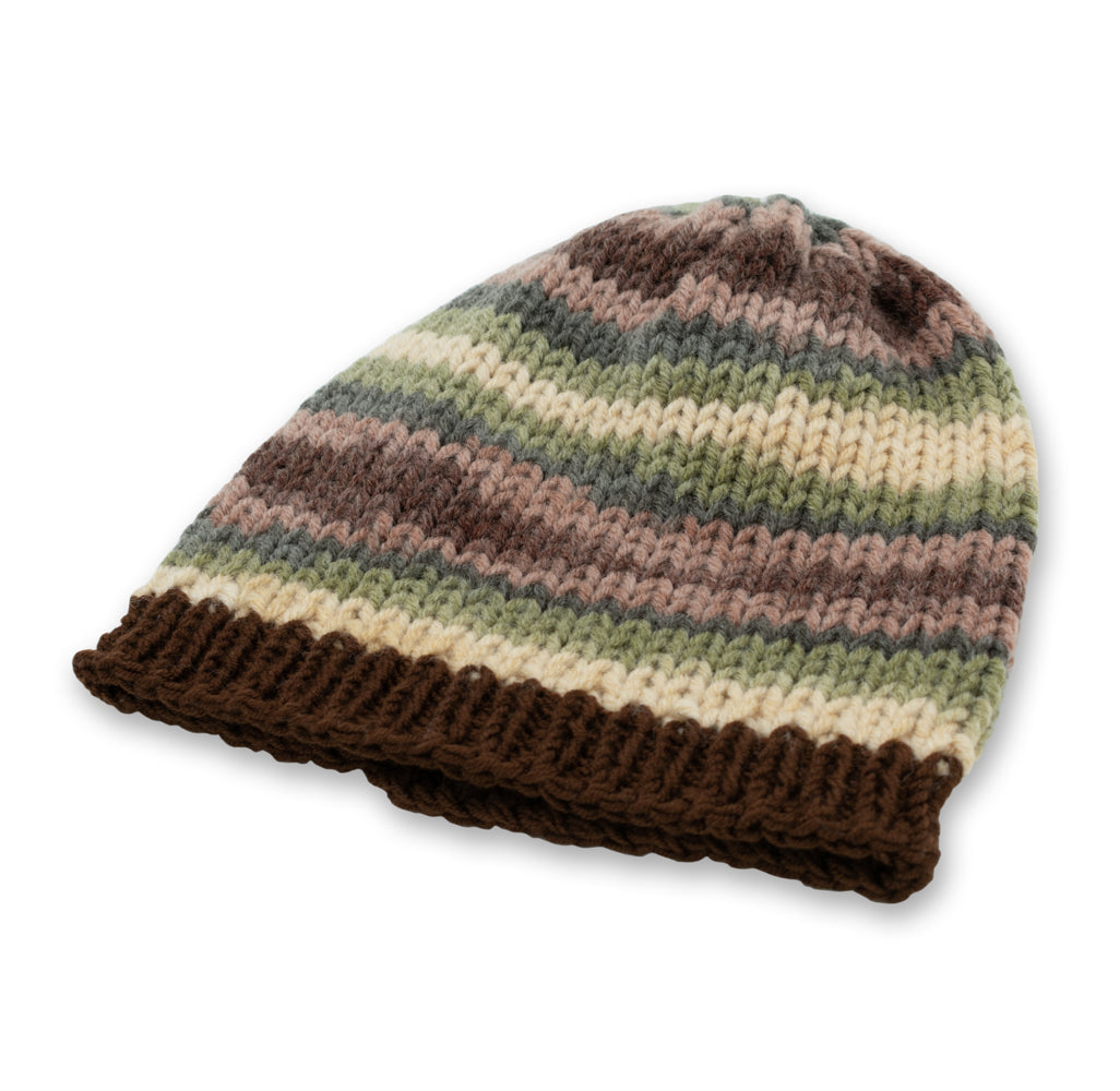 Chunky Beanie Winter Hat | Green & Cream