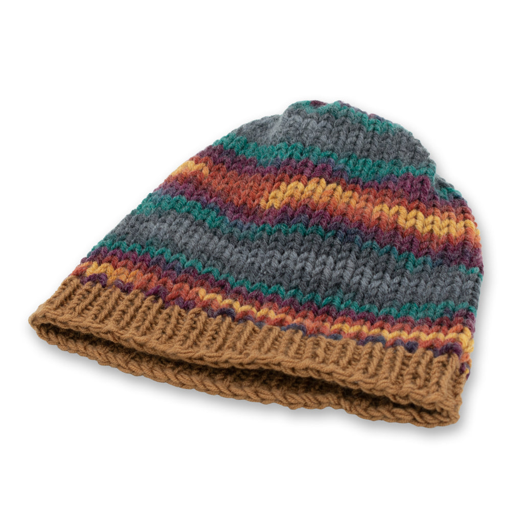 Chunky Beanie Winter Hat | Brown & Emerald