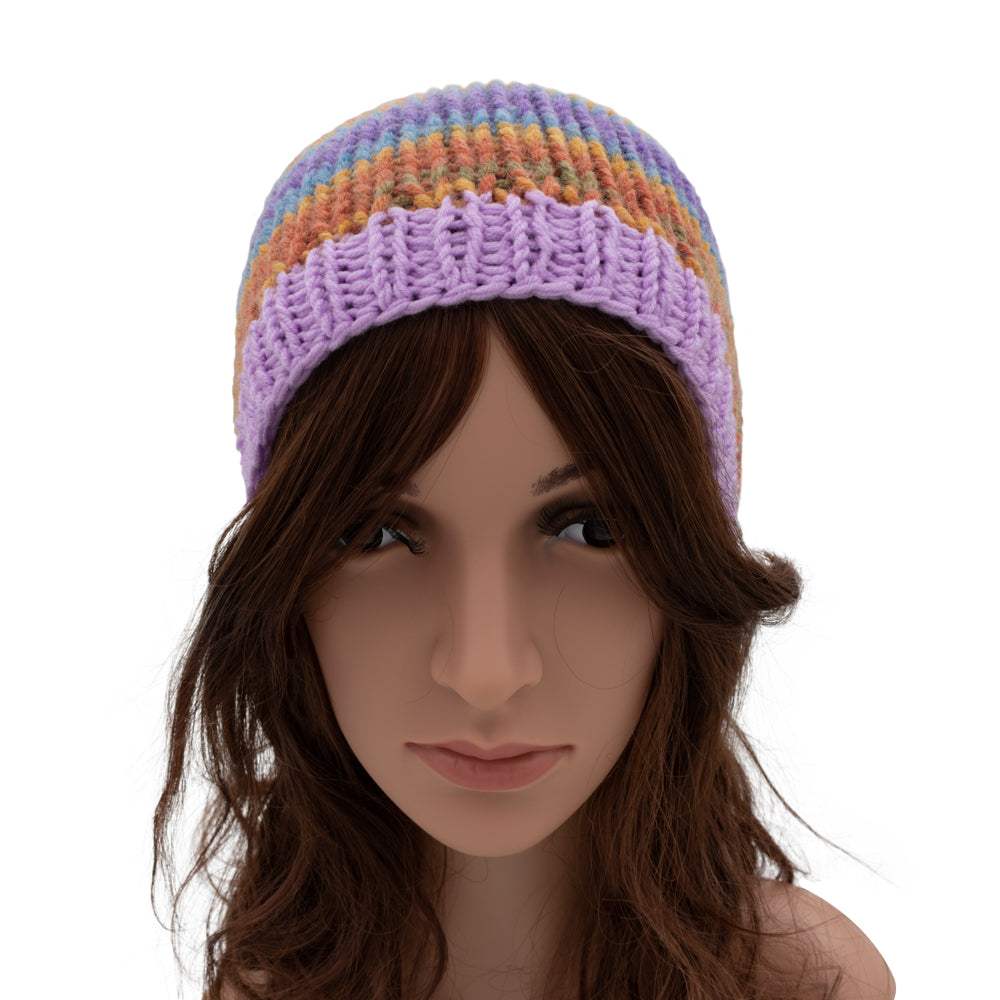 Chunky Beanie Winter Hat | Puple & Orange