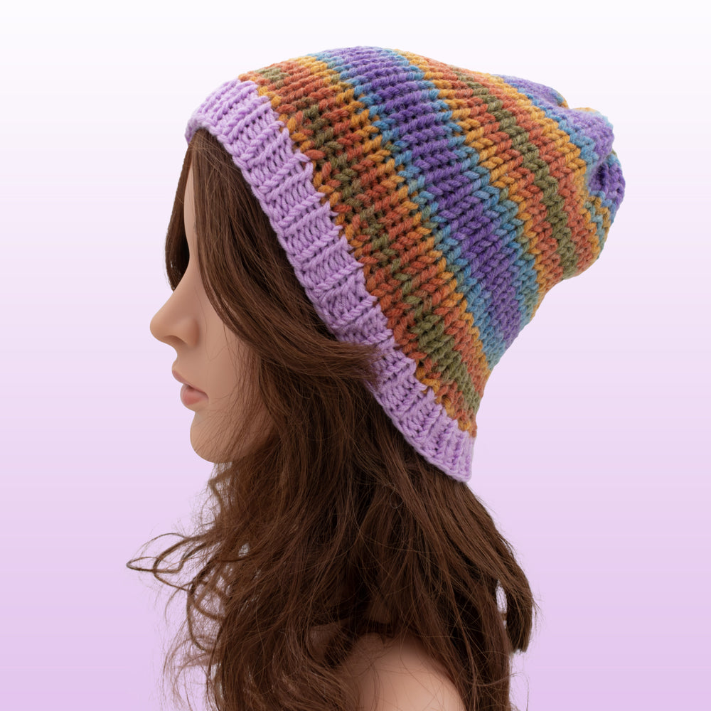 Chunky Beanie Winter Hat | Puple & Orange