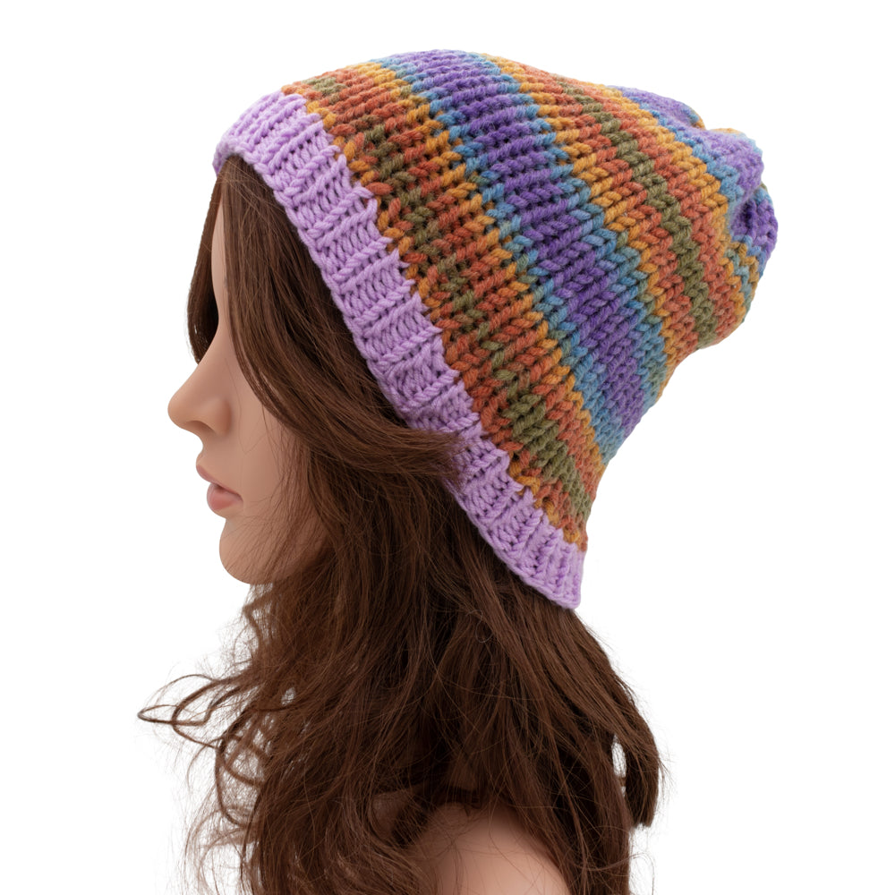 Chunky Beanie Winter Hat | Brown & Emerald