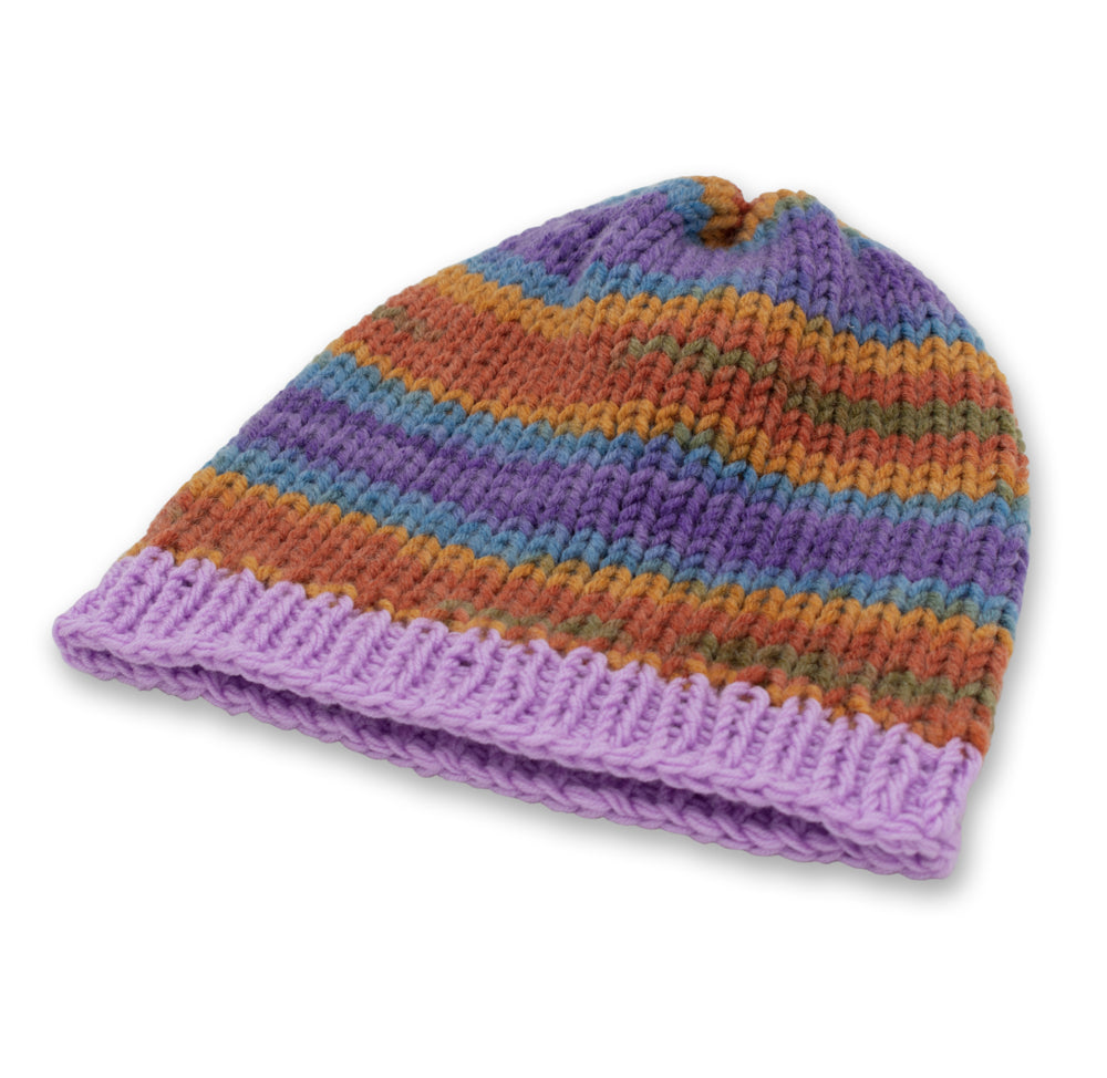 Chunky Beanie Winter Hat | Puple & Orange