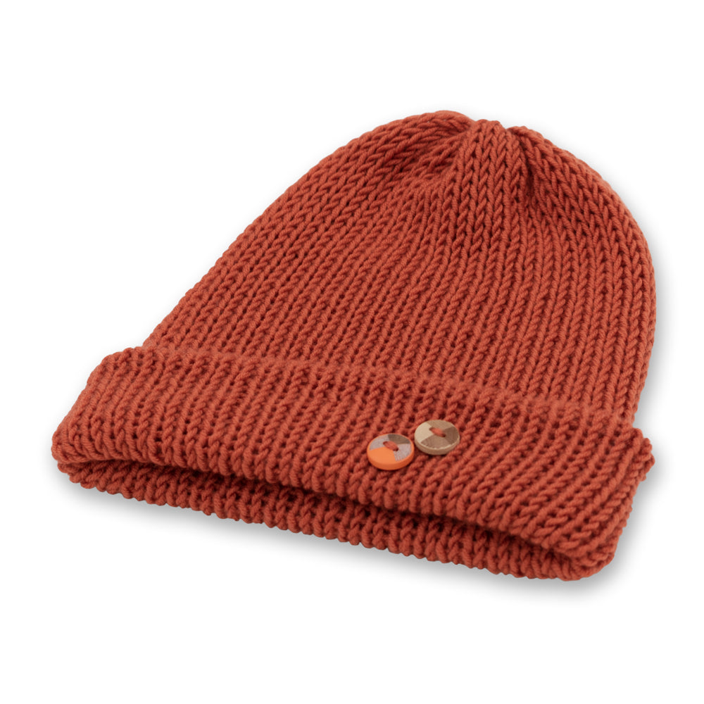 Kids Double-faced Beanie Hat with Button | Orange