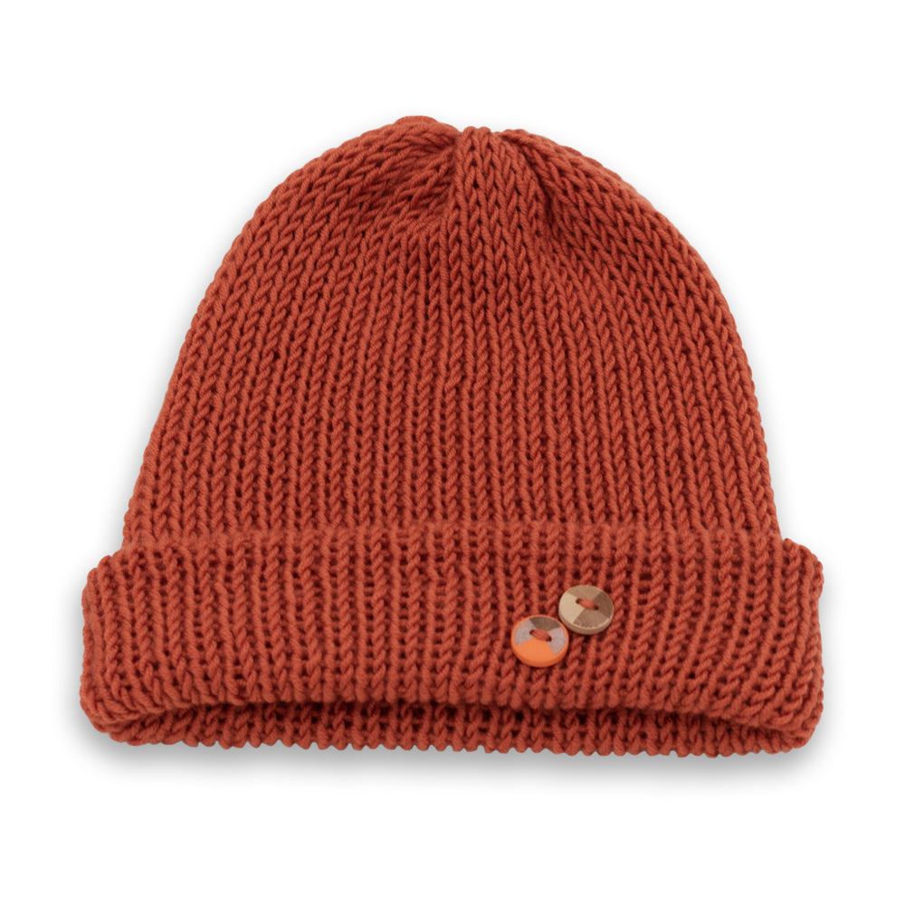 Kids Double-faced Beanie Hat with Button | Beige
