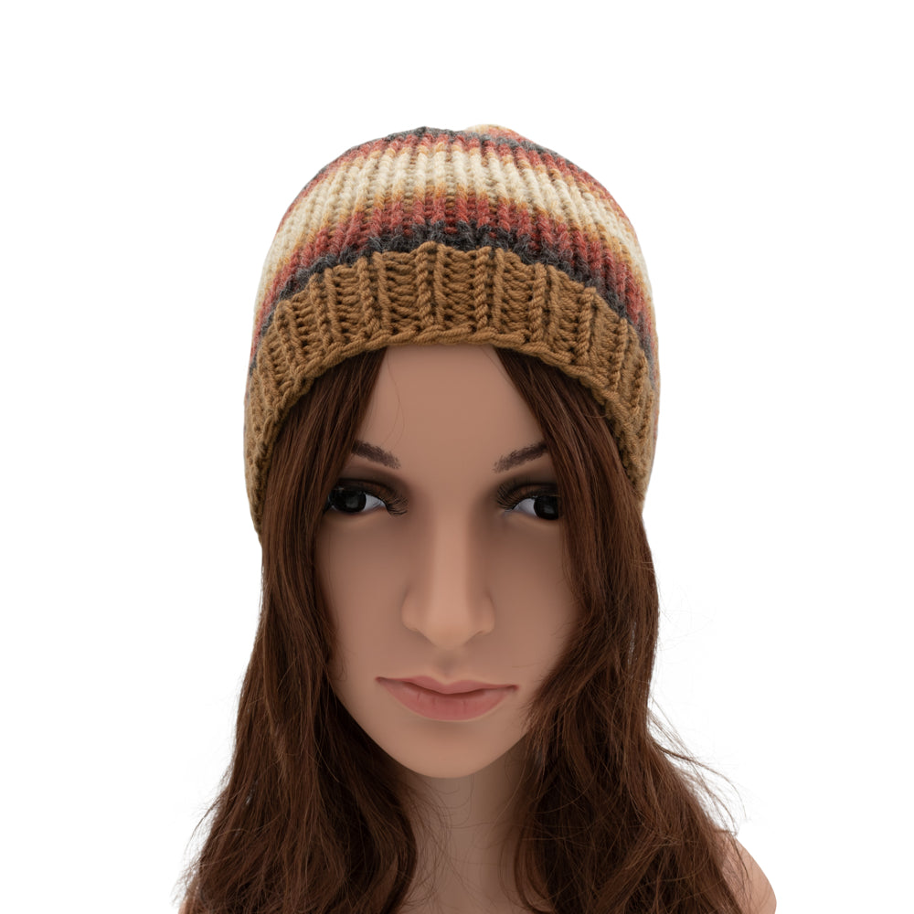Chunky Beanie Winter Hat | Brown & Beige