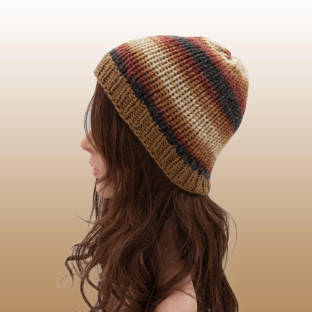 Chunky Beanie Winter Hat | Brown & Beige