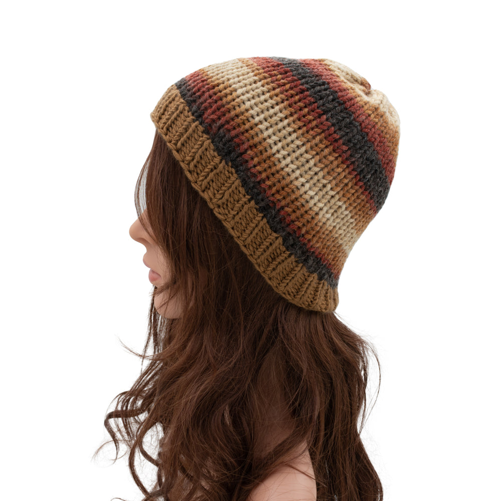 Chunky Beanie Winter Hat | Brown & Emerald