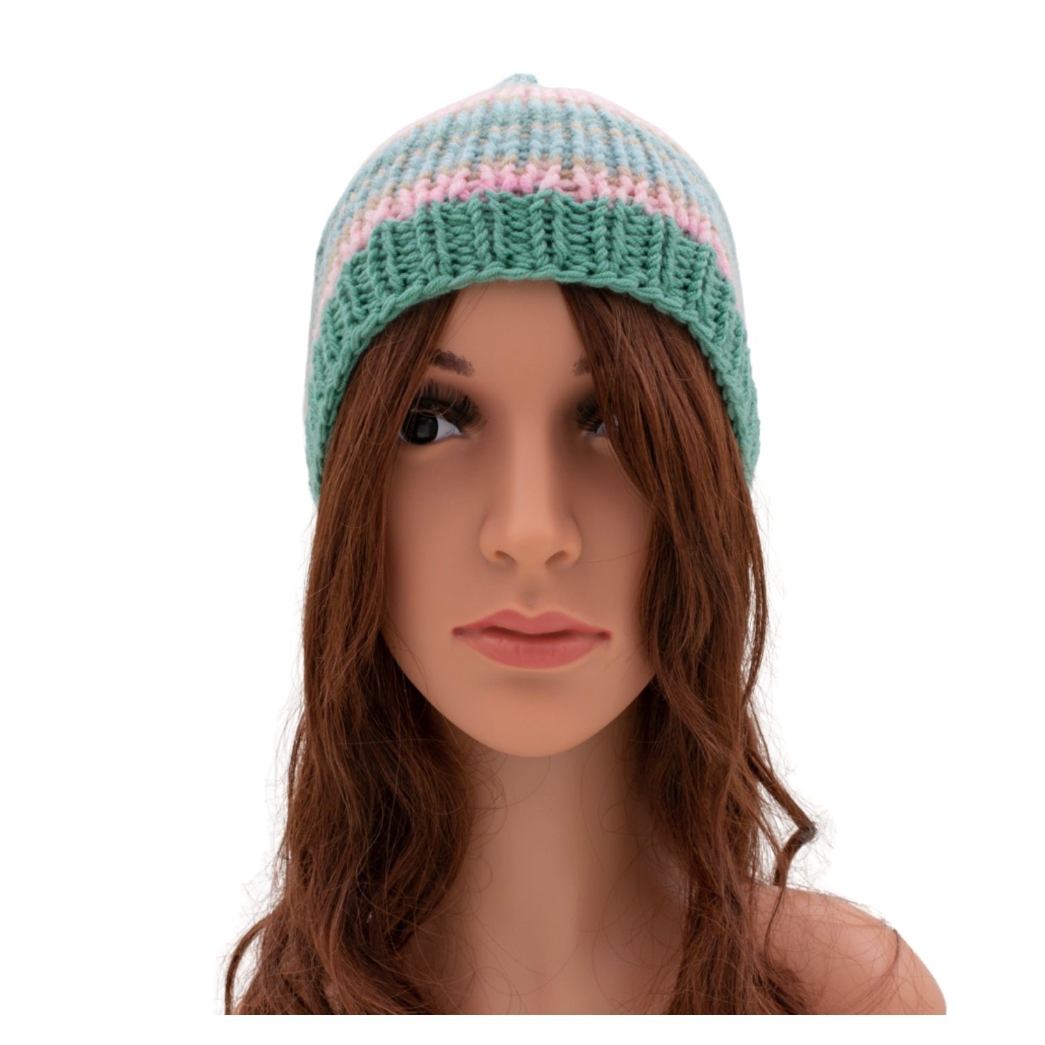Chunky Beanie Winter Hat | Mint & Pink