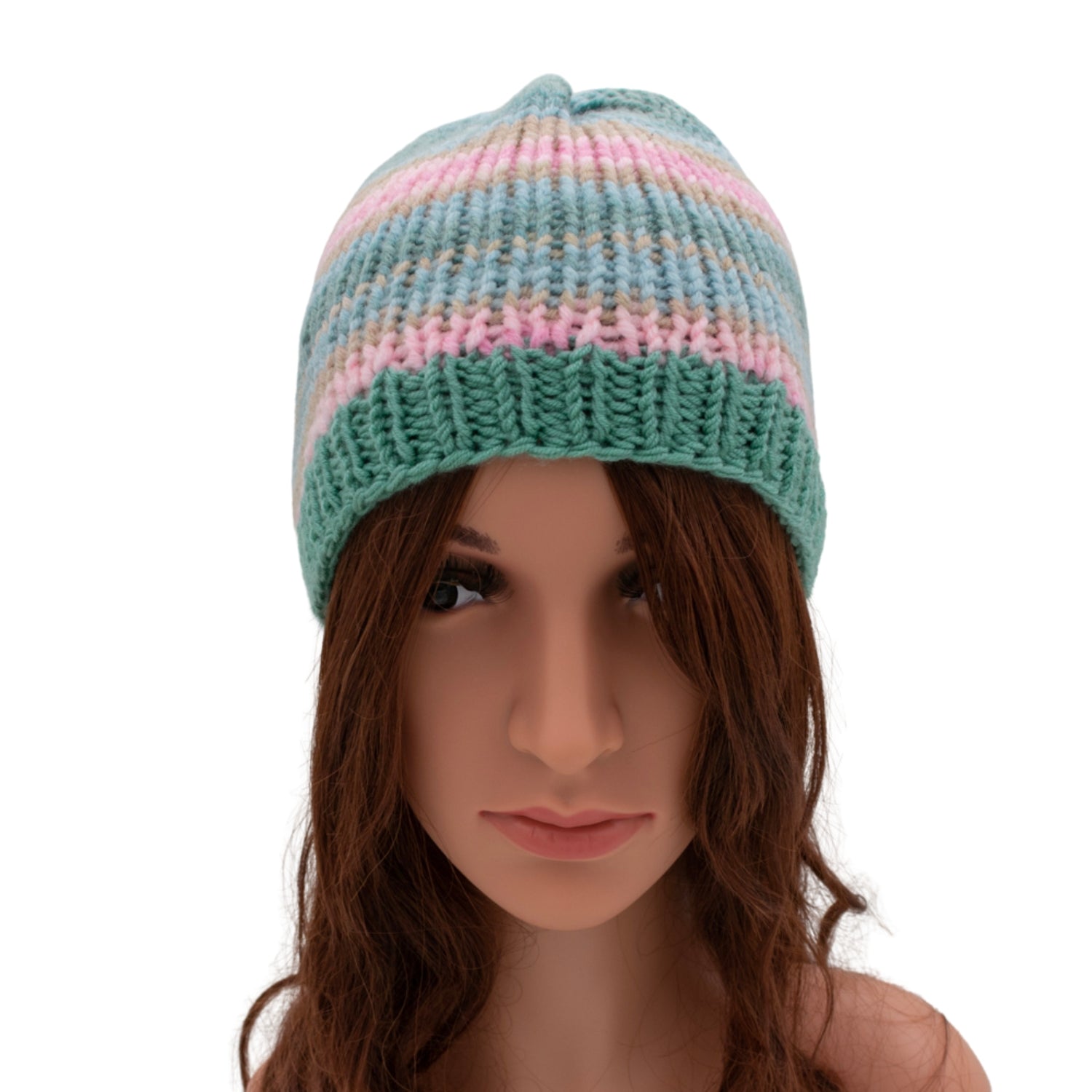 Chunky Beanie Winter Hat | Mint & Pink