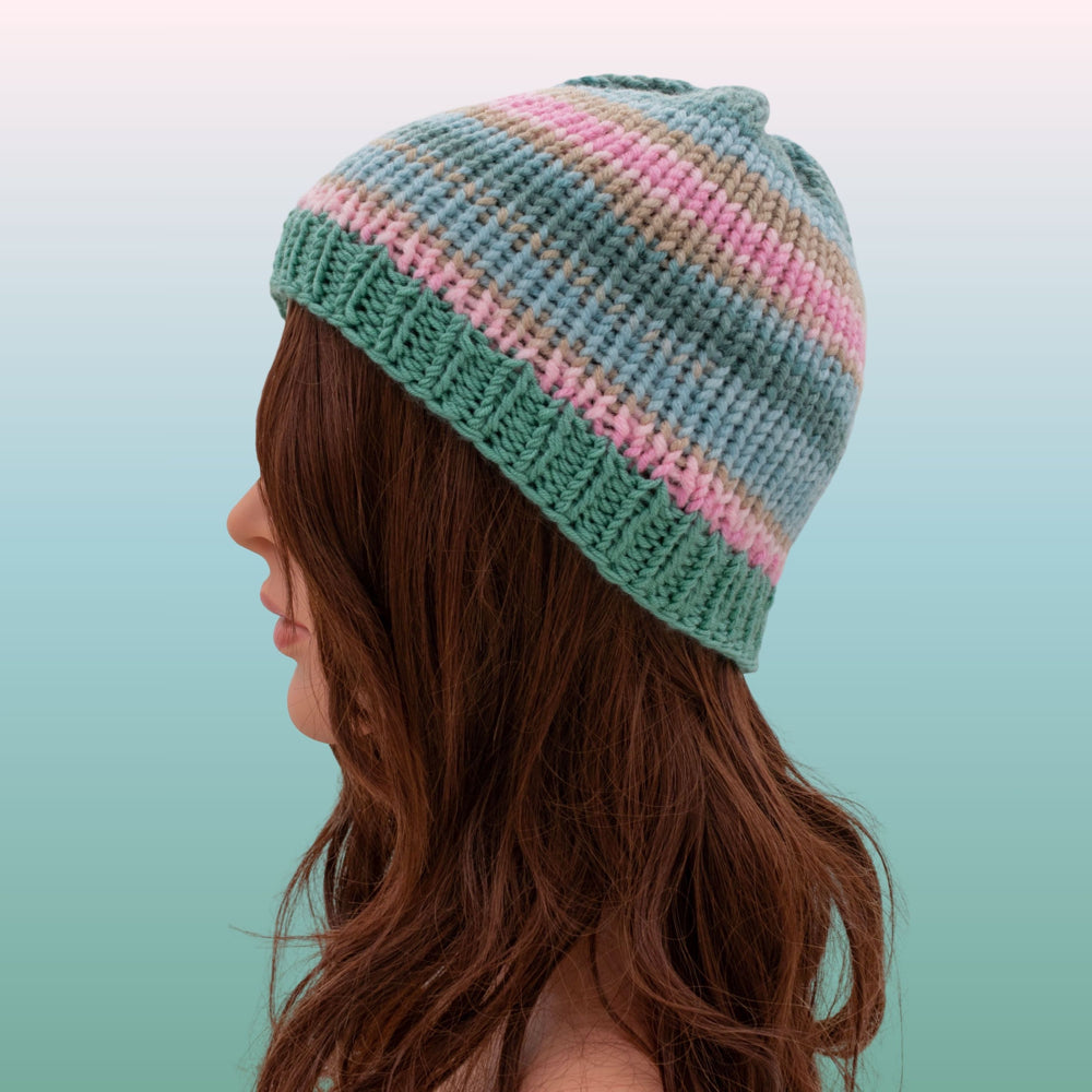 Chunky Beanie Winter Hat | Mint & Pink